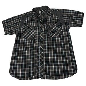 ENYCE Men’s Gray Aqua Check Plaid Short Sleeve Shirt XL  Streetwear Y2K ButtonUp